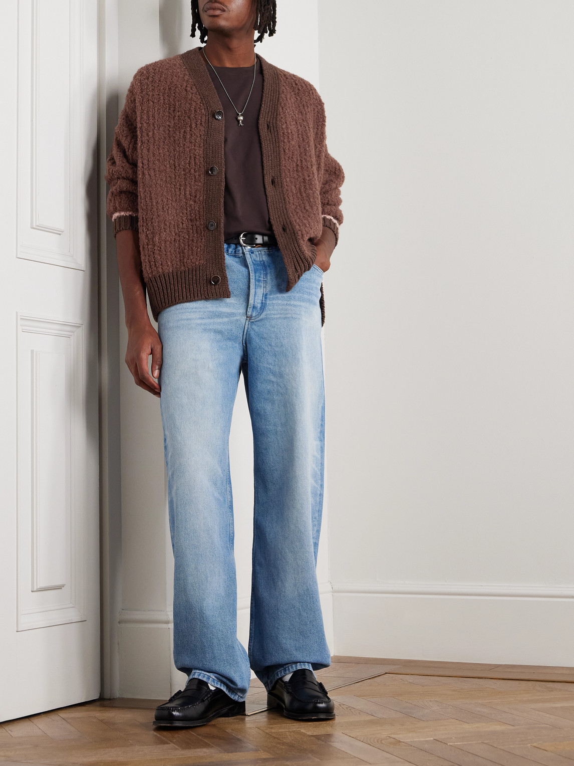 A Kind Of Guise Ribbed-knit Virgin Wool-blend Cardigan In Brown