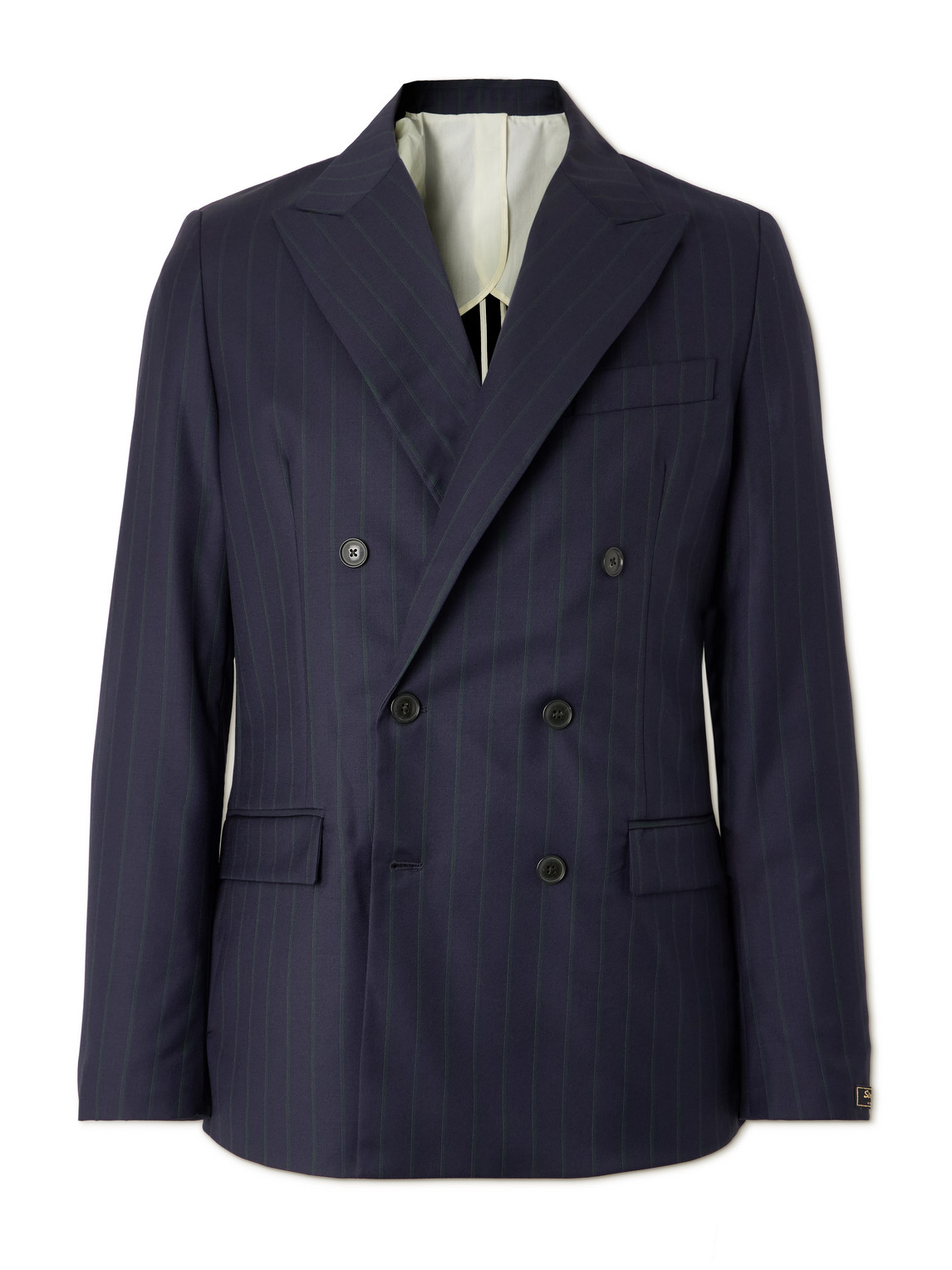 A Kind Of Guise Double-breasted Pinstriped Virgin Wool Blazer In Blue