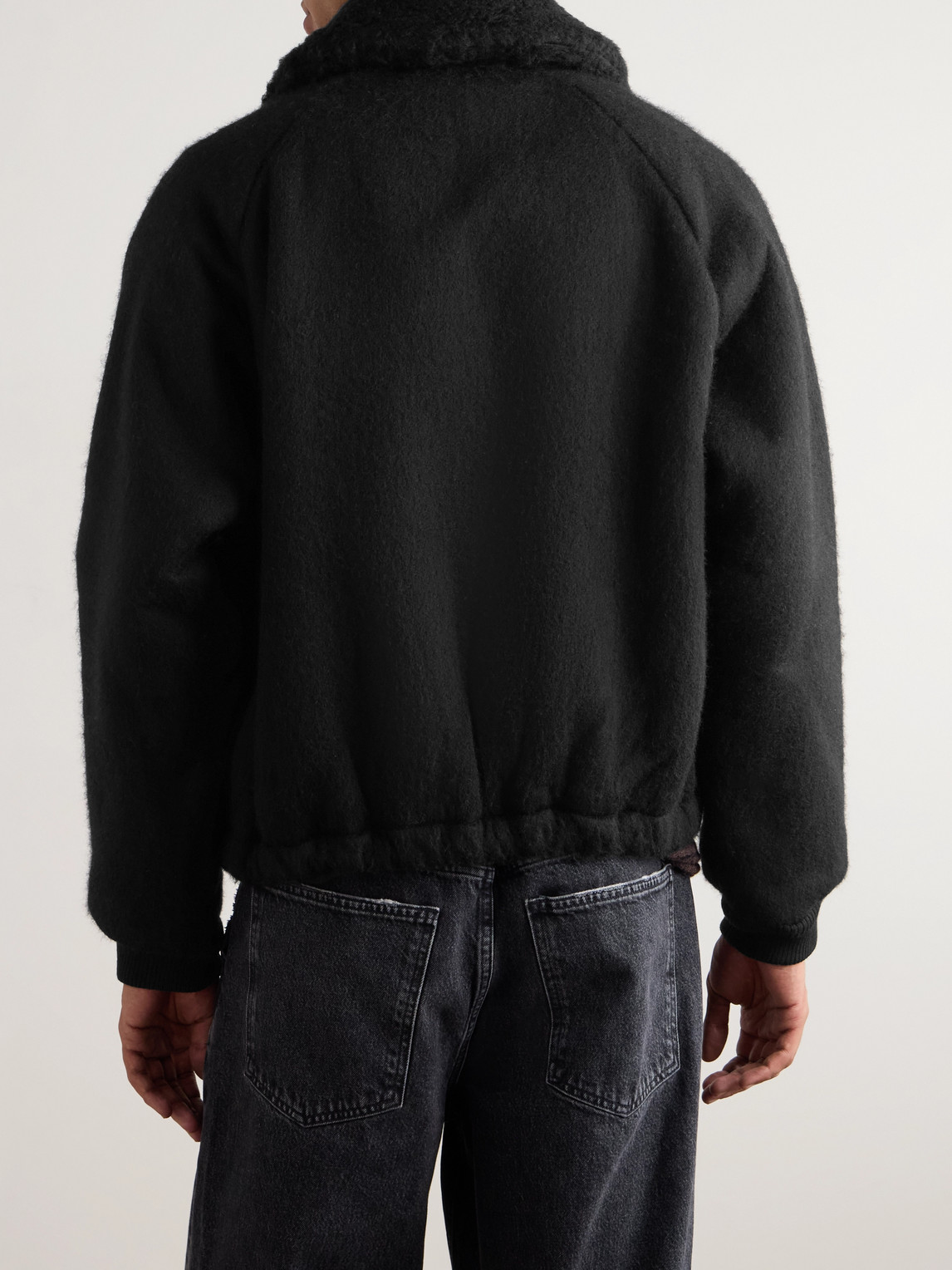 A Kind Of Guise Gobi Bear Cropped Wool And Cotton-blend Bomber Jacket In Black