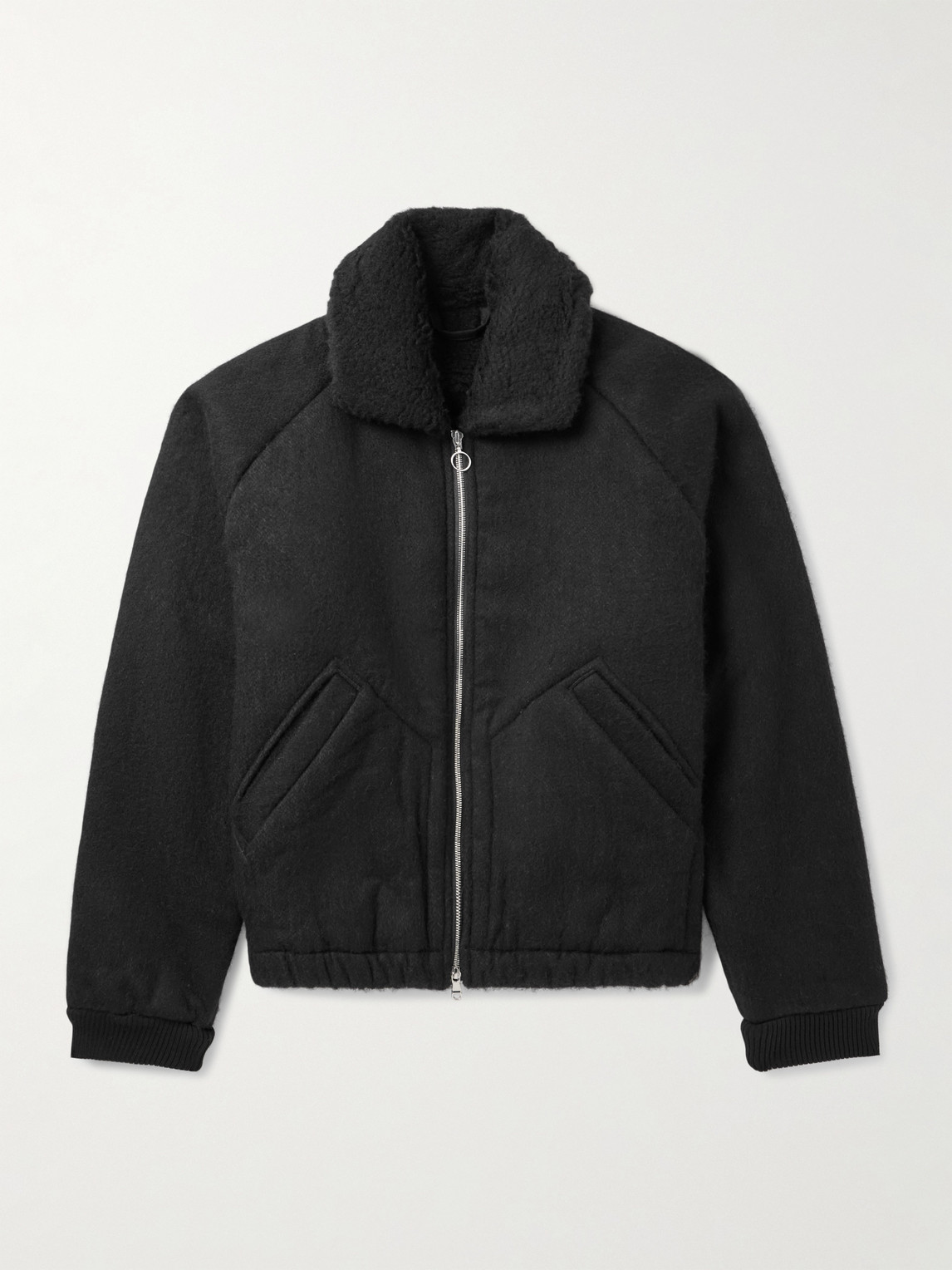 A Kind Of Guise Gobi Bear Cropped Wool And Cotton-blend Bomber Jacket In Black