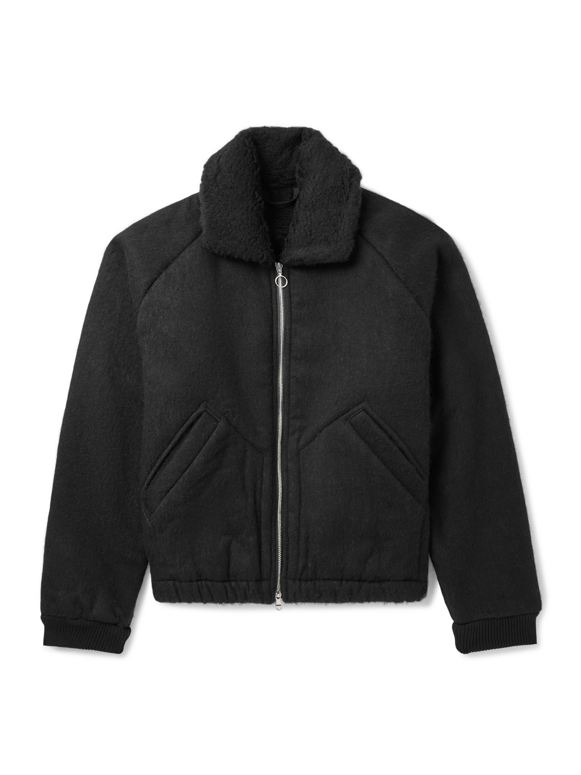 A Kind Of Guise Gobi Bear Cropped Wool And Cotton-blend Bomber Jacket In Black