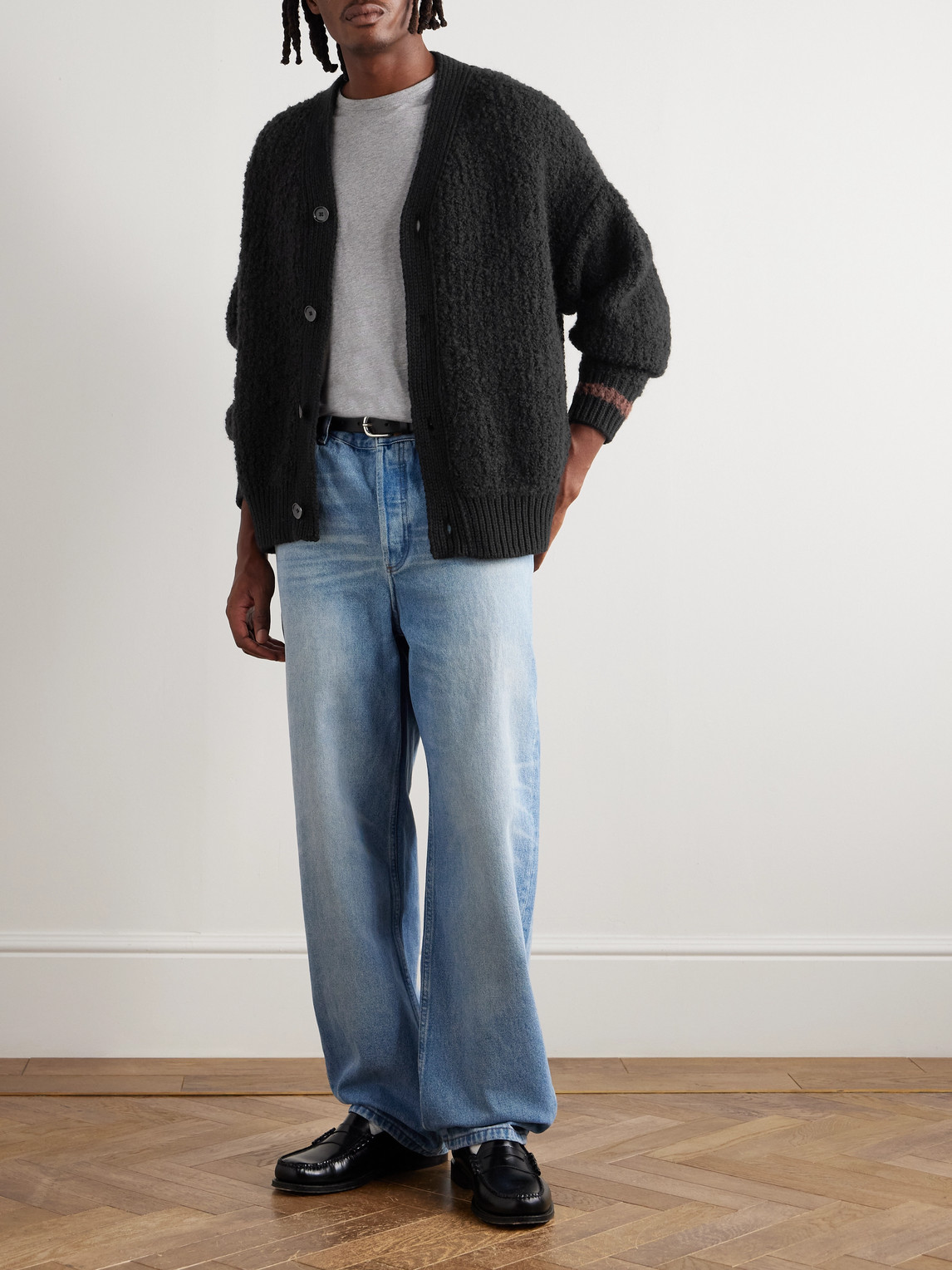 A Kind Of Guise Ribbed-knit Virgin Wool-blend Cardigan In Black