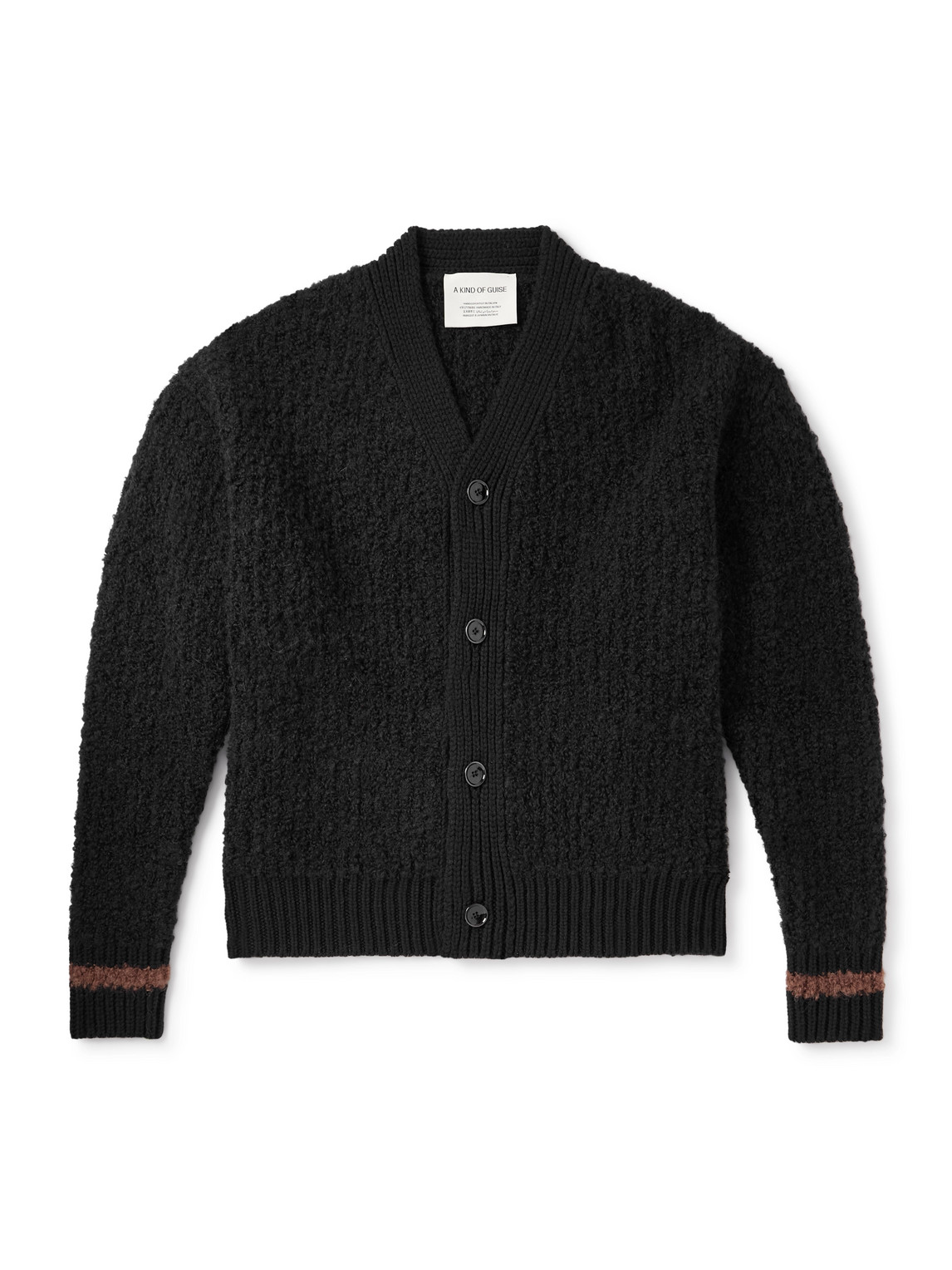 A Kind Of Guise Ribbed-knit Virgin Wool-blend Cardigan In Black
