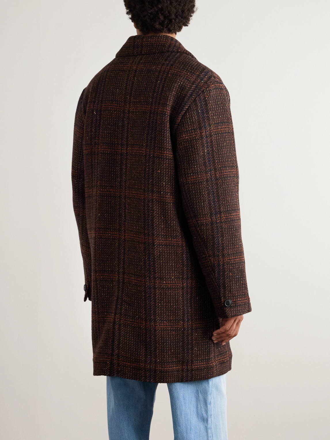 A Kind Of Guise Manas Checked Virgin Wool-tweed Coat With Padded Quilted Shell Liner In Brown