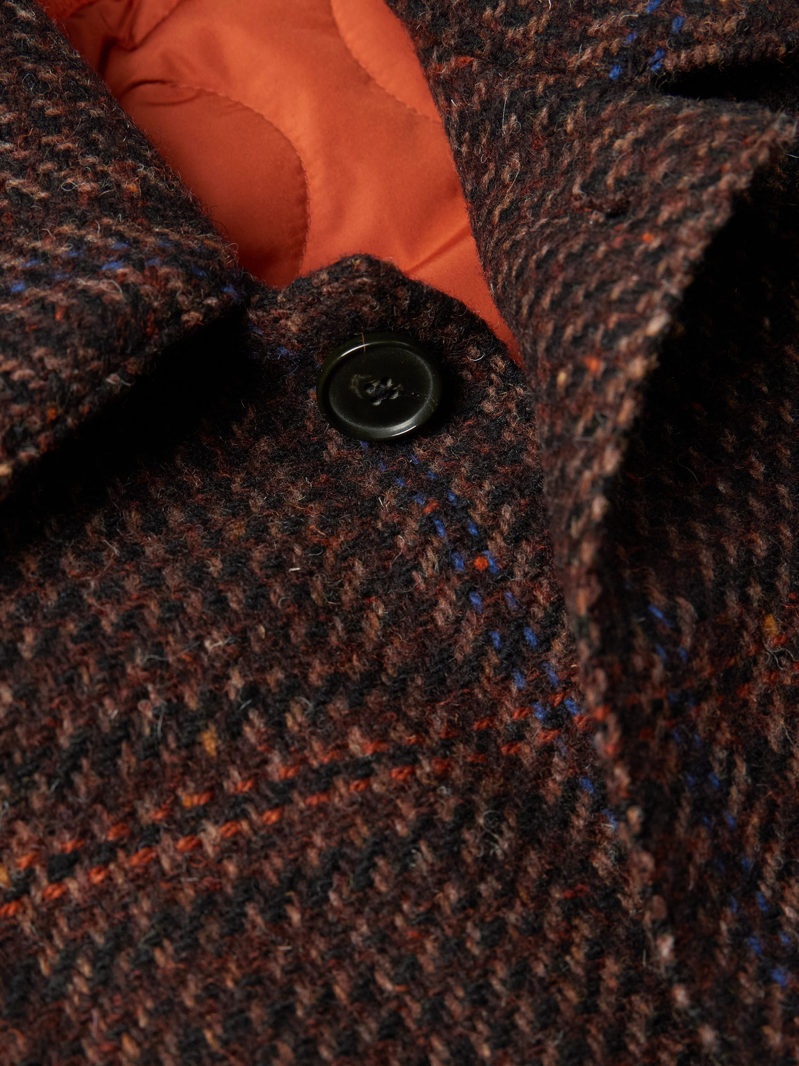 A Kind Of Guise Manas Checked Virgin Wool-tweed Coat With Padded Quilted Shell Liner In Brown