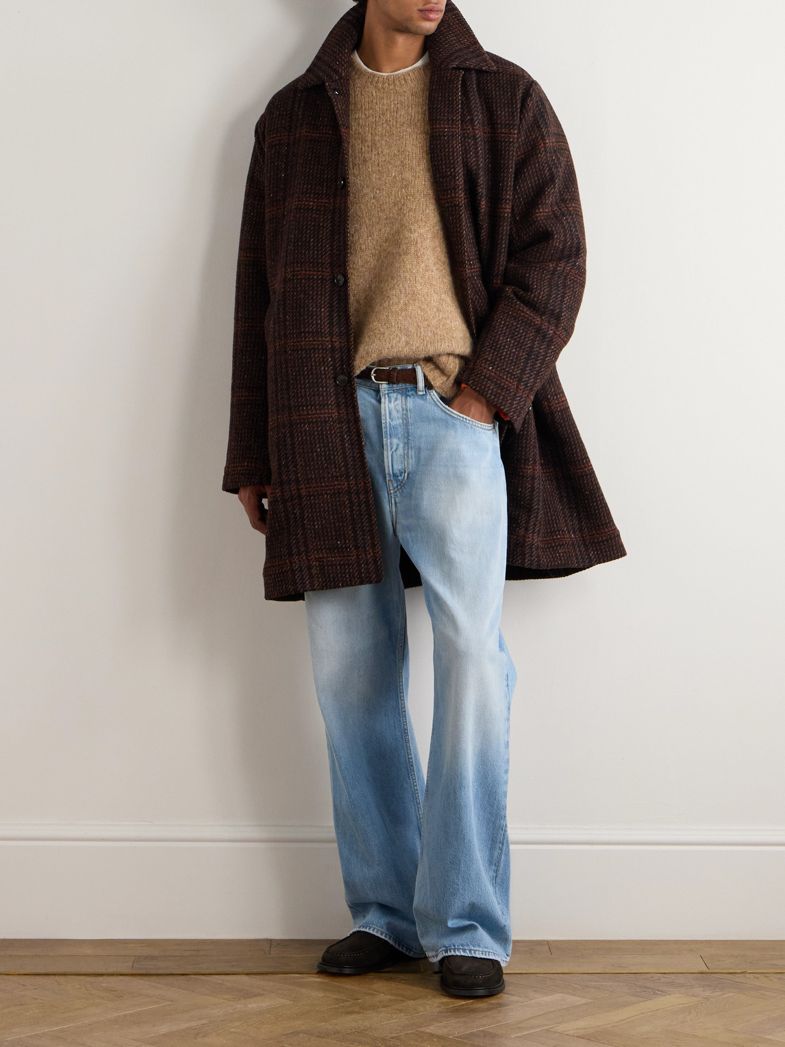 A Kind Of Guise Manas Checked Virgin Wool-tweed Coat With Padded Quilted Shell Liner In Brown