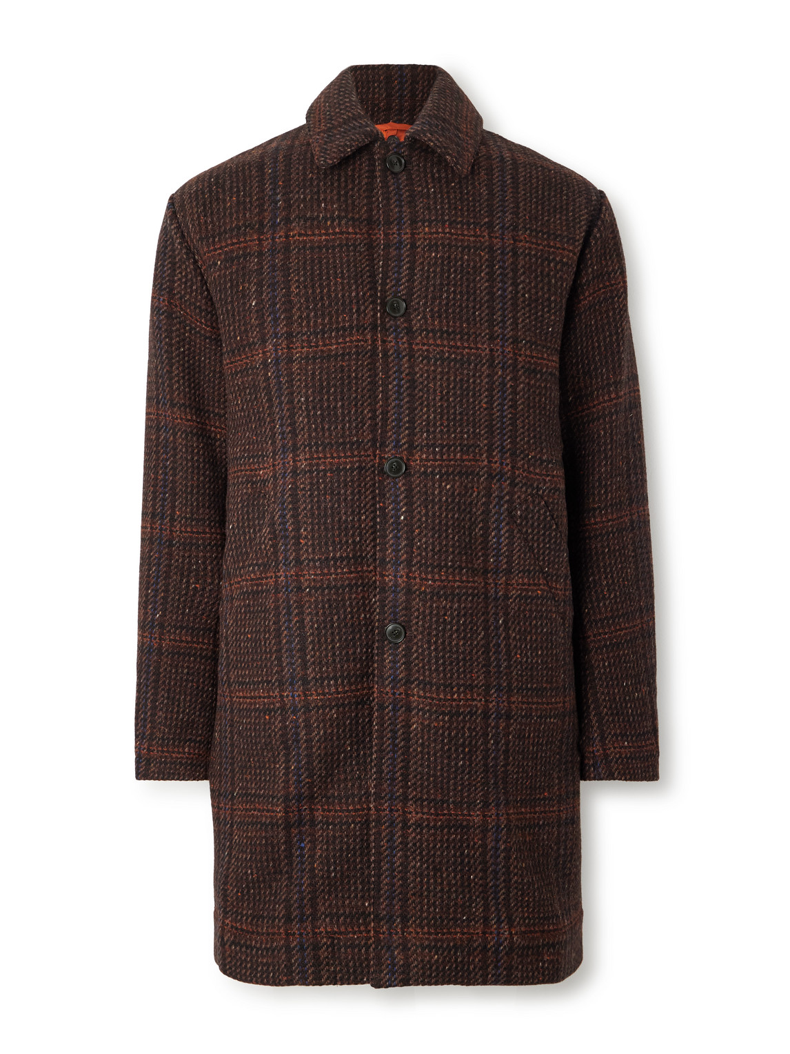 A Kind Of Guise Manas Checked Virgin Wool-tweed Coat With Padded Quilted Shell Liner In Brown