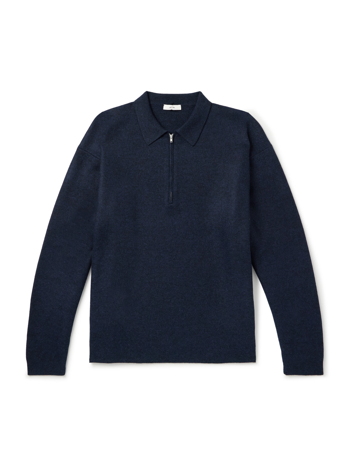 Aton Wool-blend Half-zip Polo Jumper In Blue