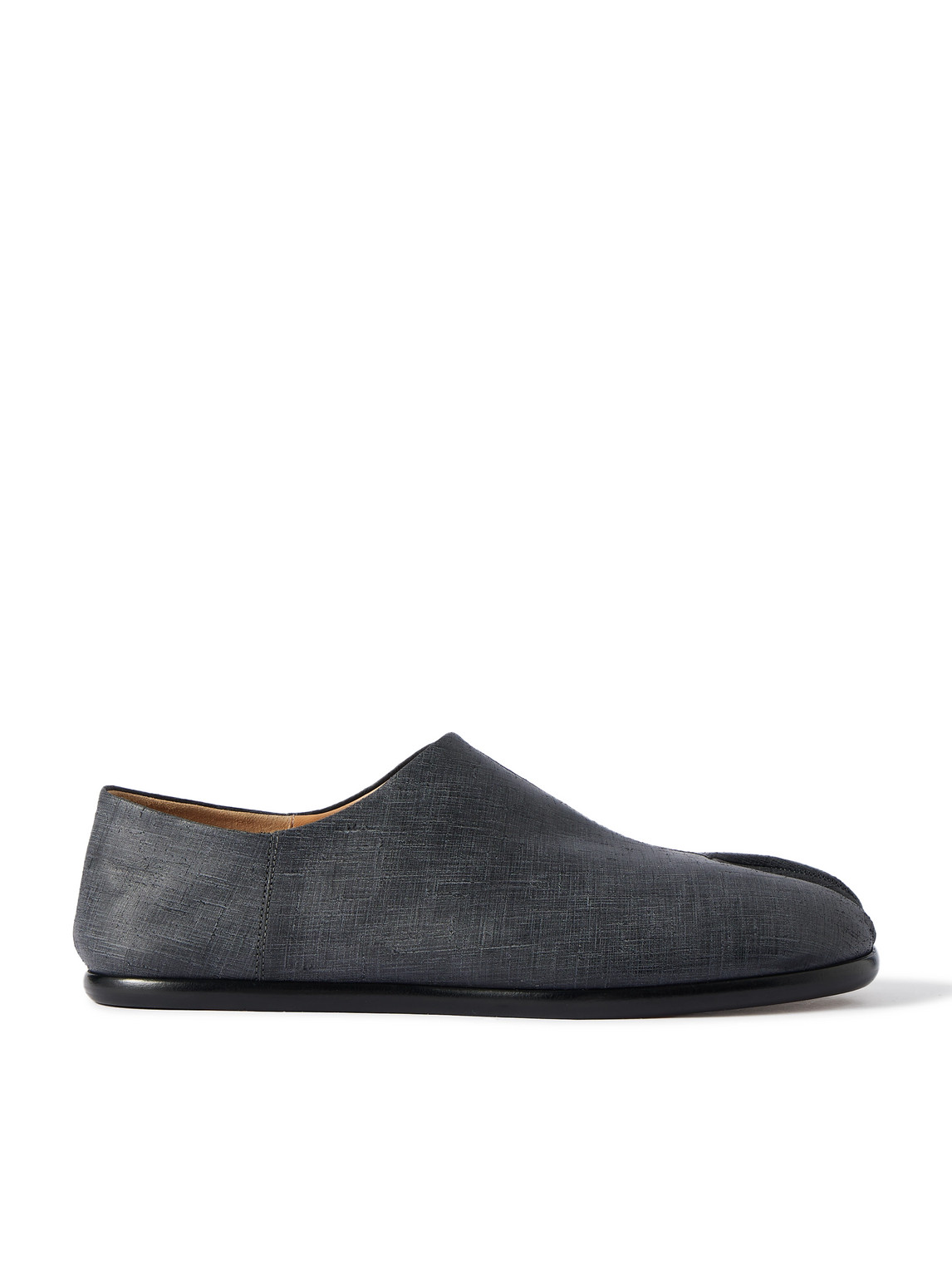 Maison Margiela Tabi Split-toe Collapsible-heel Textured-leather Loafers In Black