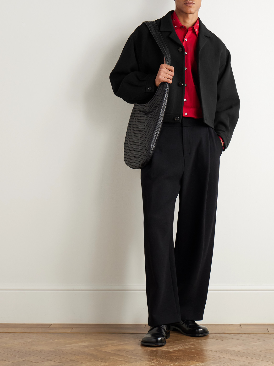 Amomento Cropped Wool-blend Jacket In Black