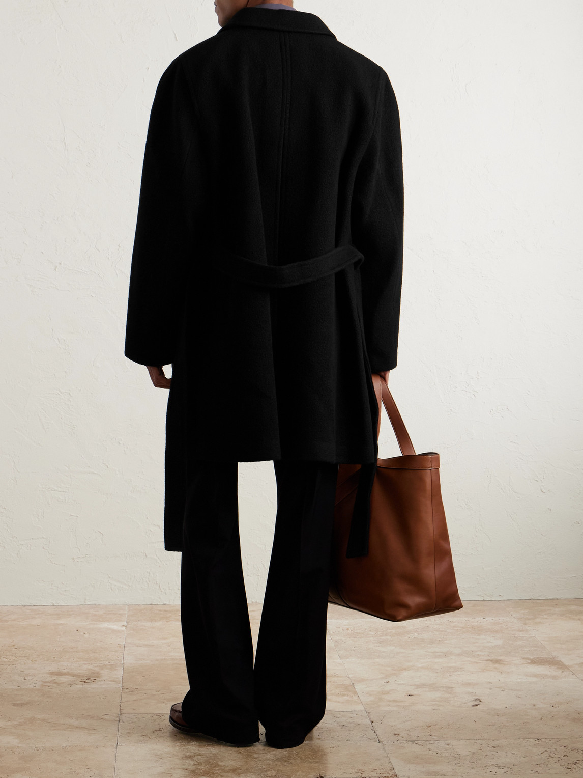 Amomento Belted Wool-blend Coat In Black