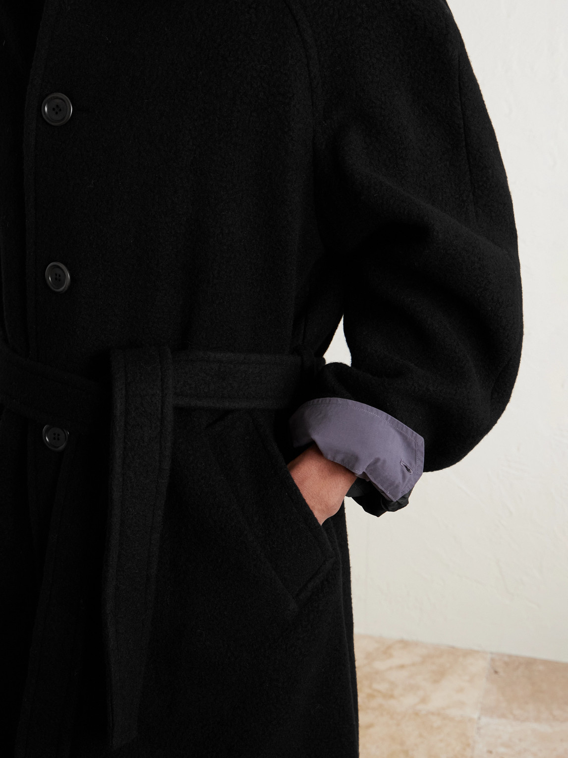 Amomento Belted Wool-blend Coat In Black