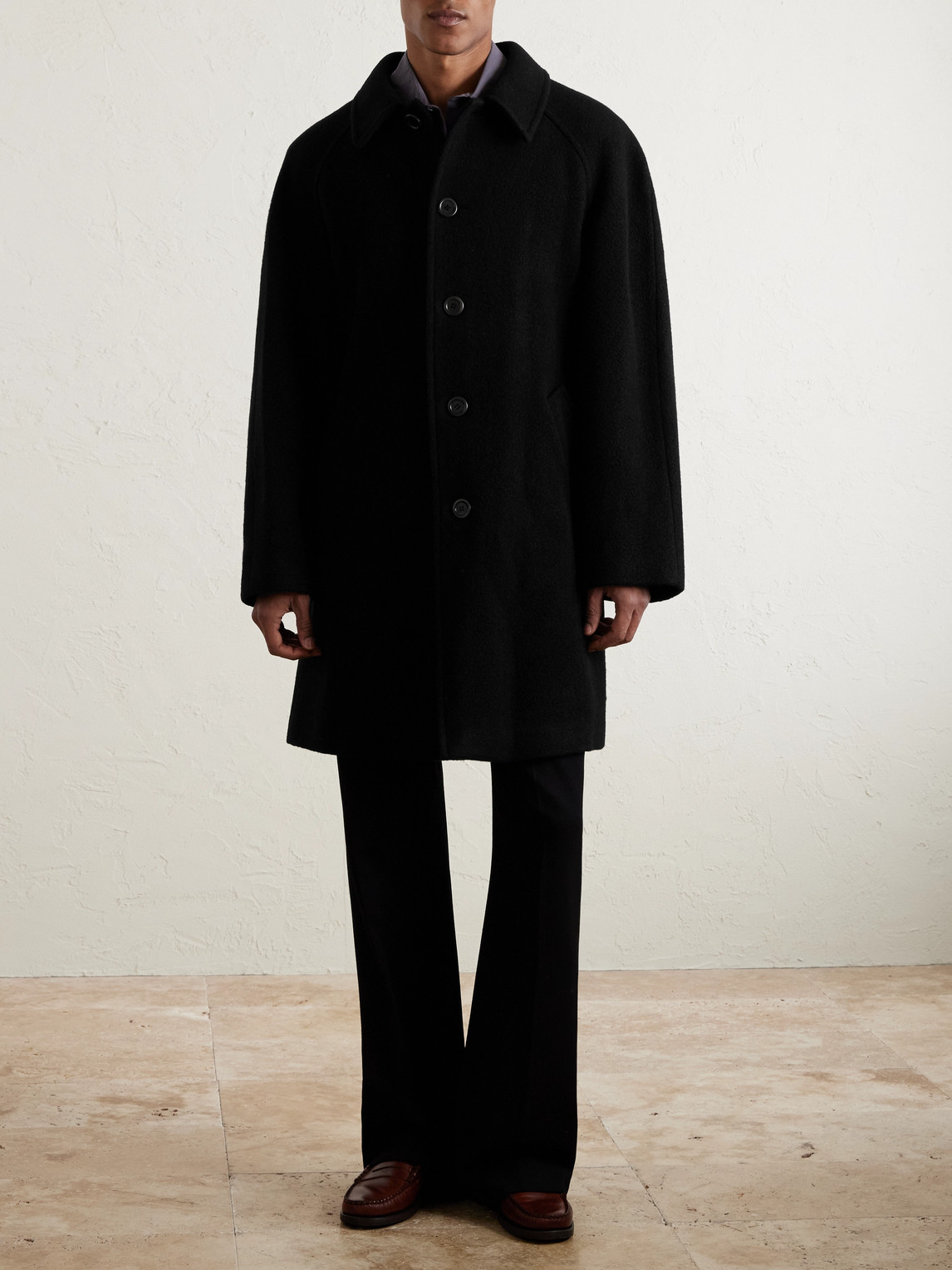 Amomento Belted Wool-blend Coat In Black