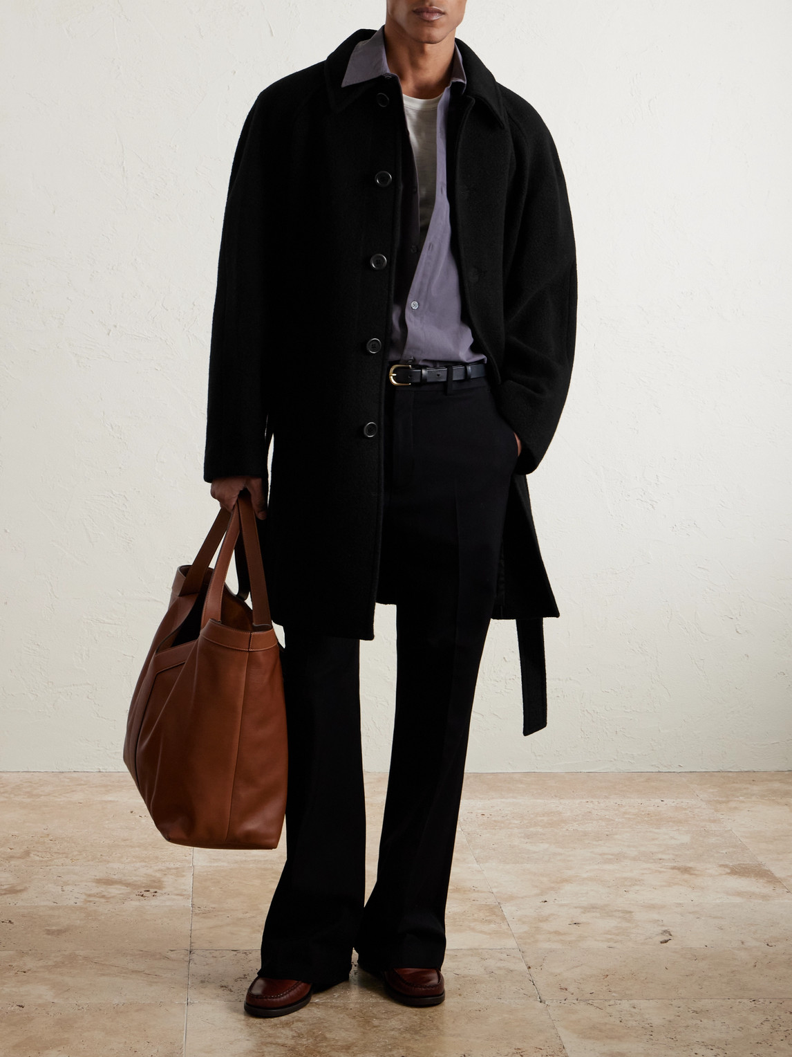 Amomento Belted Wool-blend Coat In Black