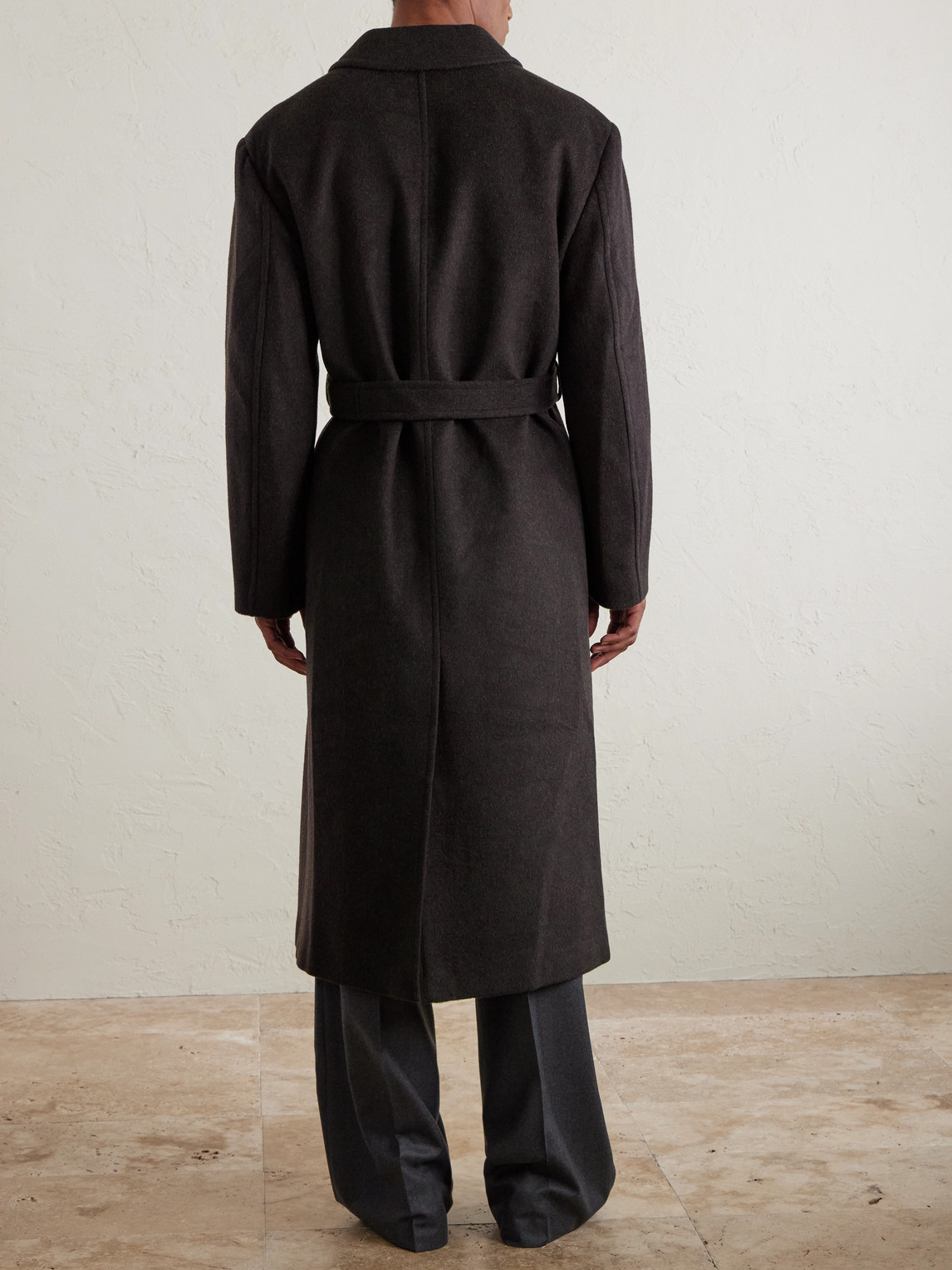 Amomento Belted Wool-blend Coat In Black