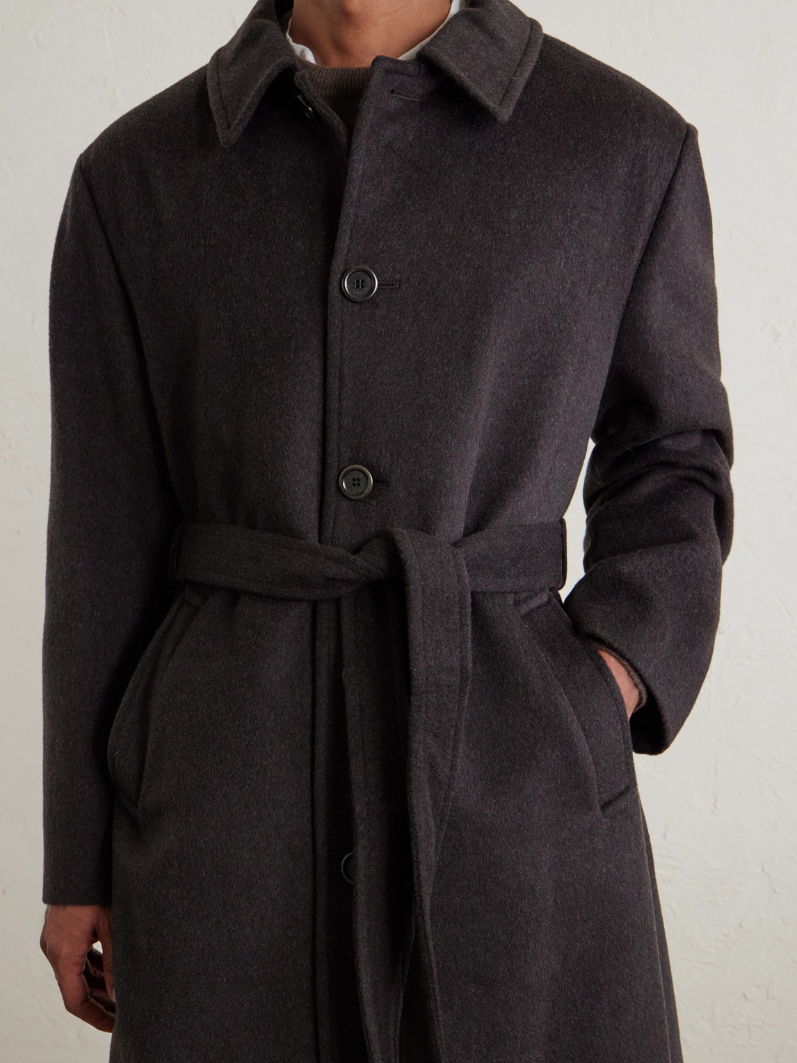 Amomento Belted Wool-blend Coat In Black
