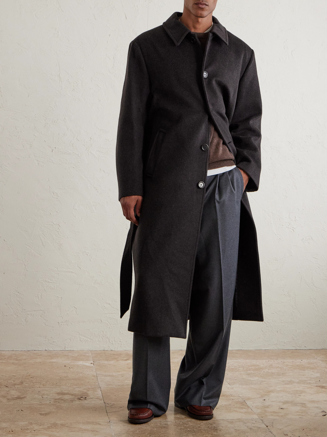 Amomento Belted Wool-blend Coat In Black