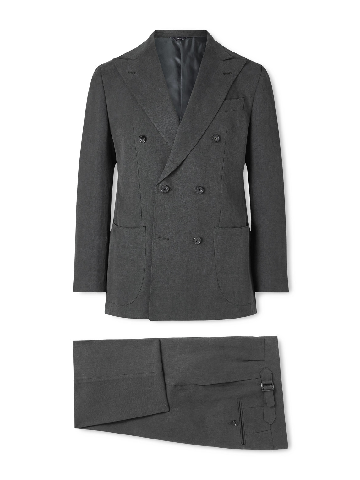Thom Sweeney Double-breasted Linen Suit In Gray