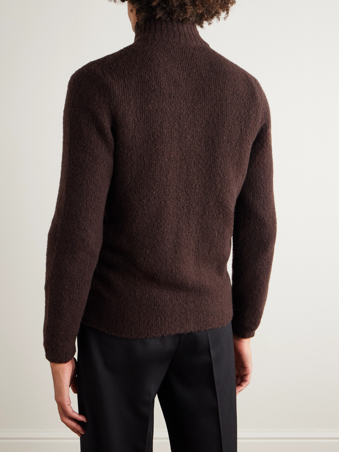 Thom Sweeney Slim-fit Merino Wool-blend Zip-up Cardigan In Brown