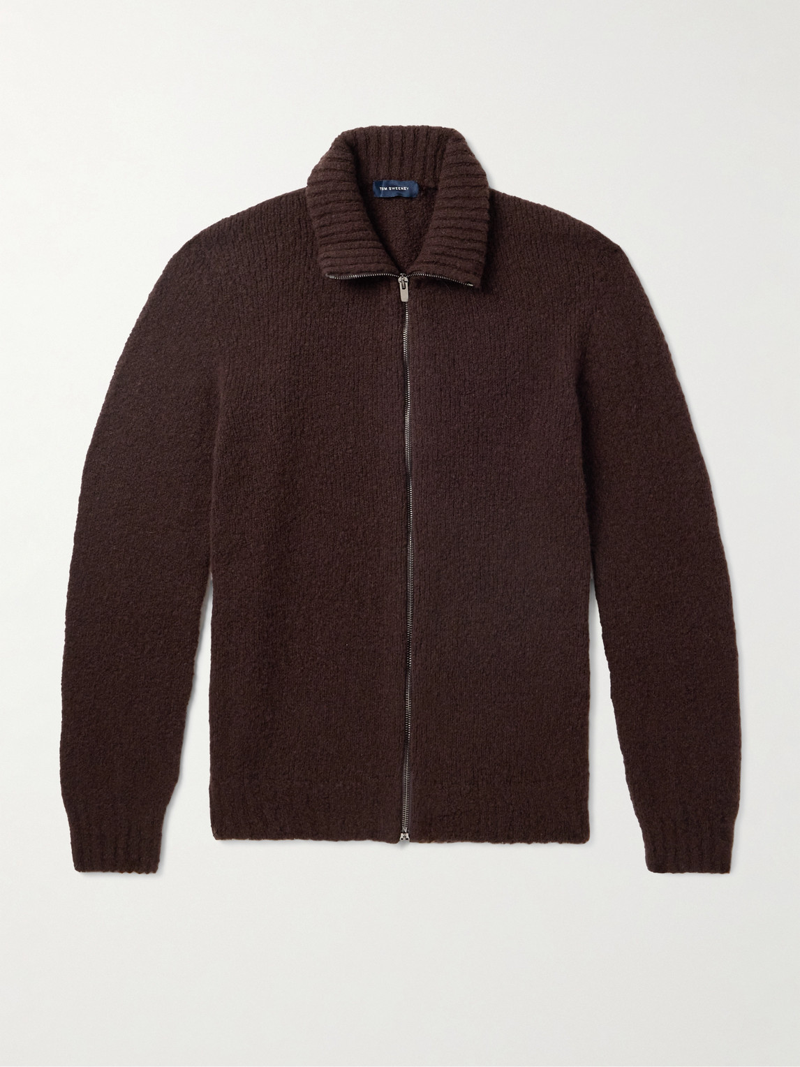 Thom Sweeney Slim-fit Merino Wool-blend Zip-up Cardigan In Brown