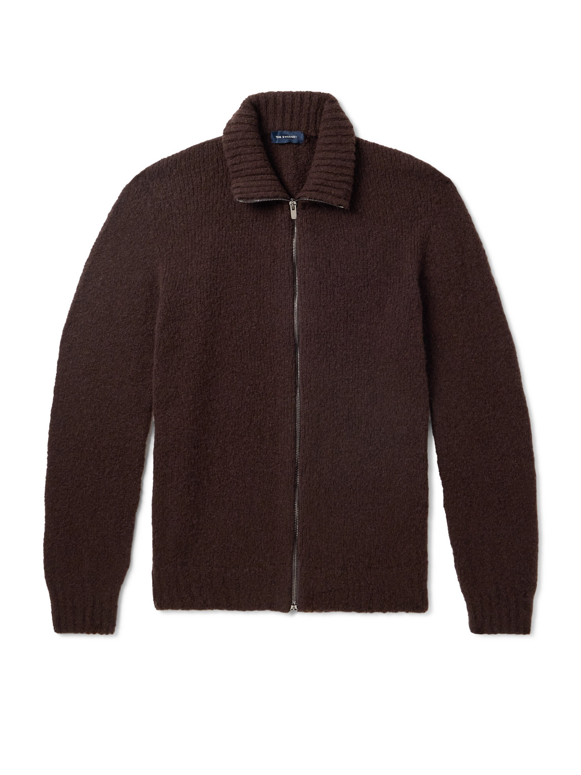 Thom Sweeney Slim-fit Merino Wool-blend Zip-up Cardigan In Brown