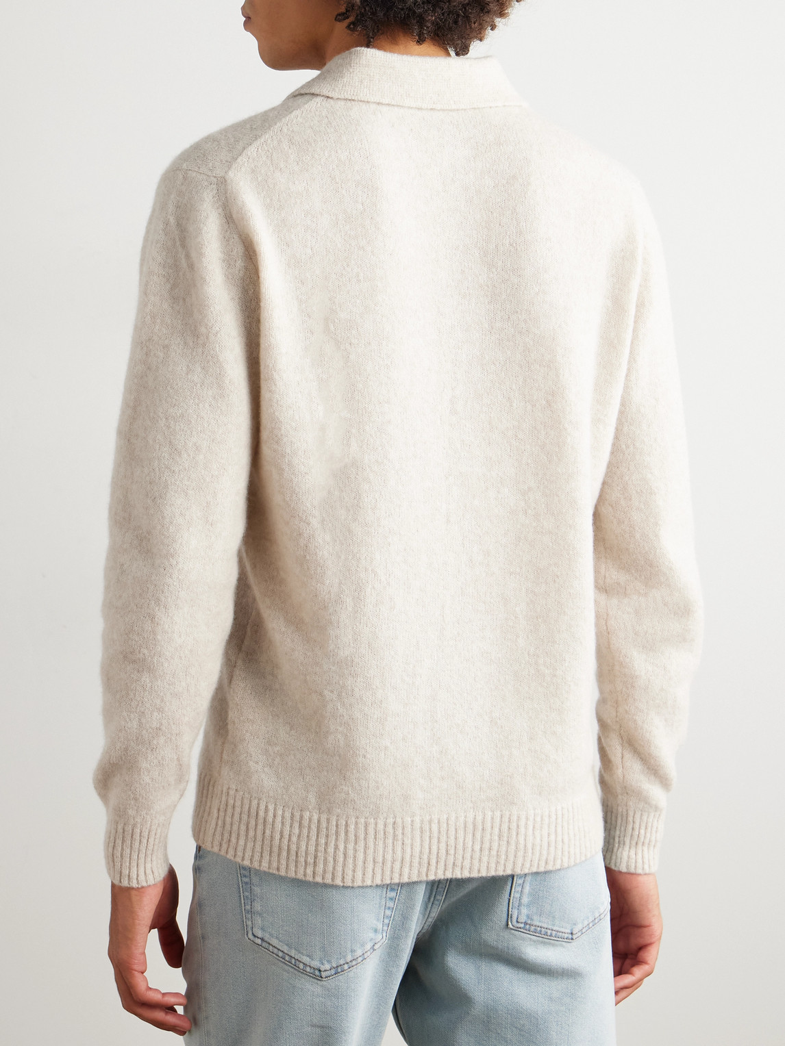 Thom Sweeney Brushed Cashmere-blend Polo Shirt In White