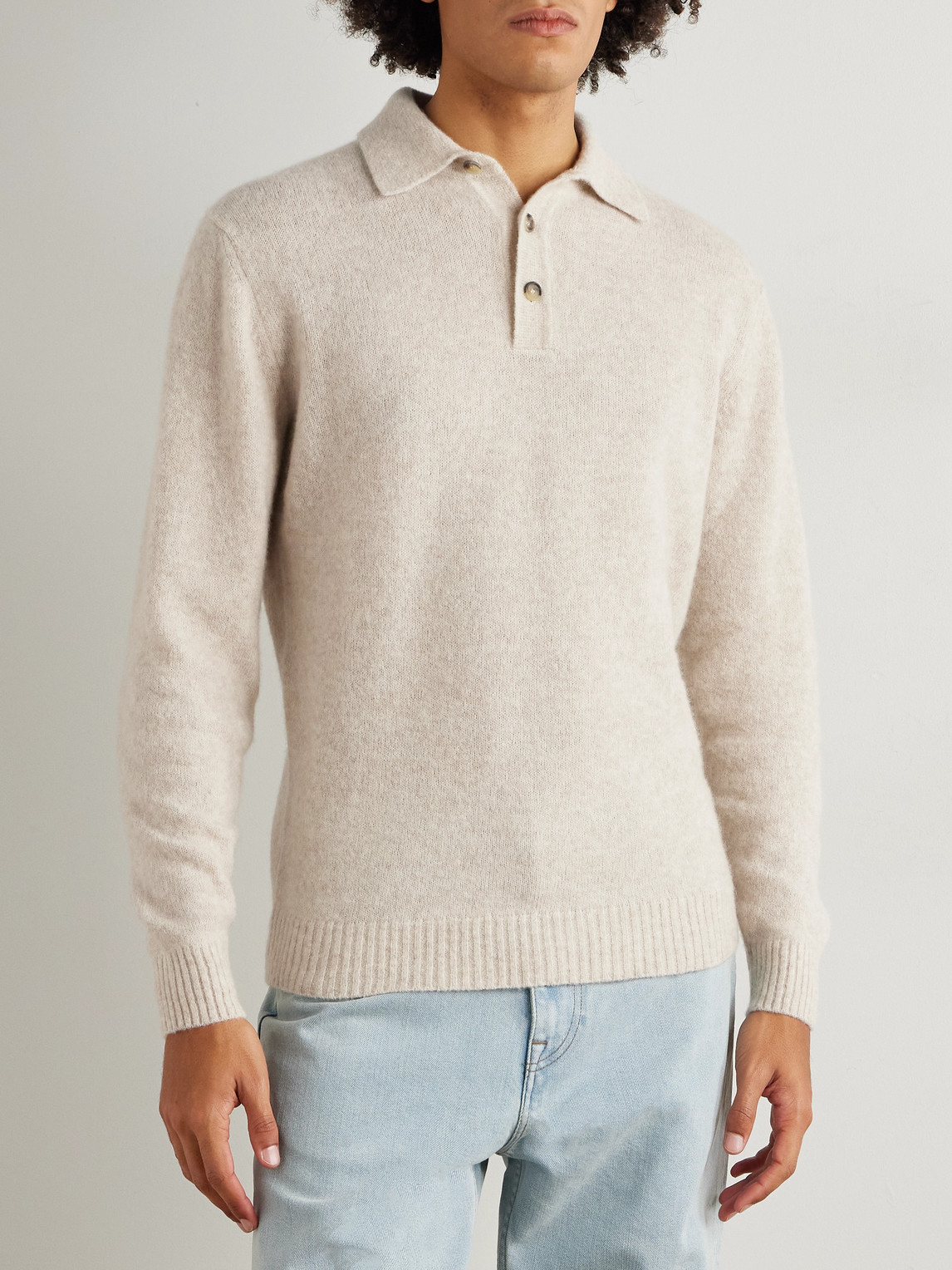 Thom Sweeney Brushed Cashmere-blend Polo Shirt In White