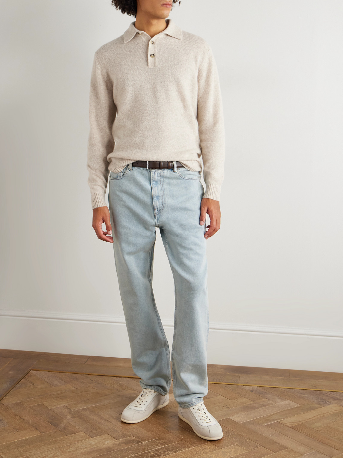 Thom Sweeney Brushed Cashmere-blend Polo Shirt In White