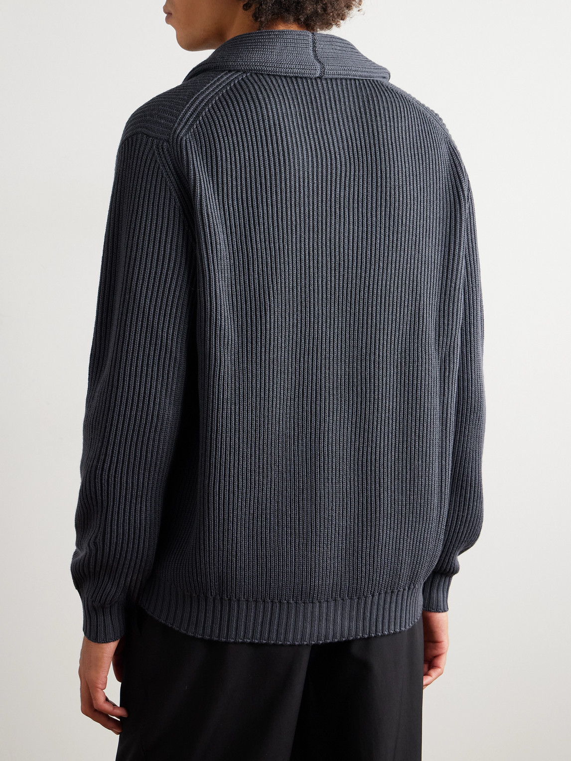 Thom Sweeney Shawl-collar Ribbed Wool Cardigan In Blue