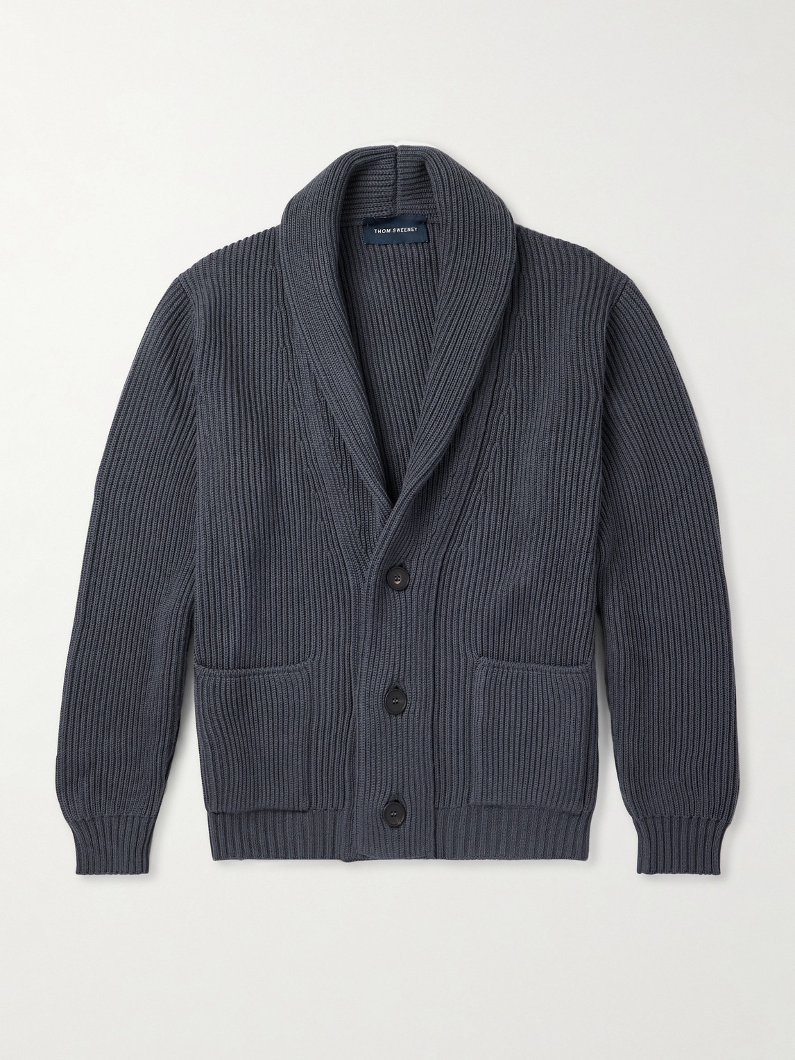 Thom Sweeney Shawl-Collar Ribbed Wool Cardigan - Men