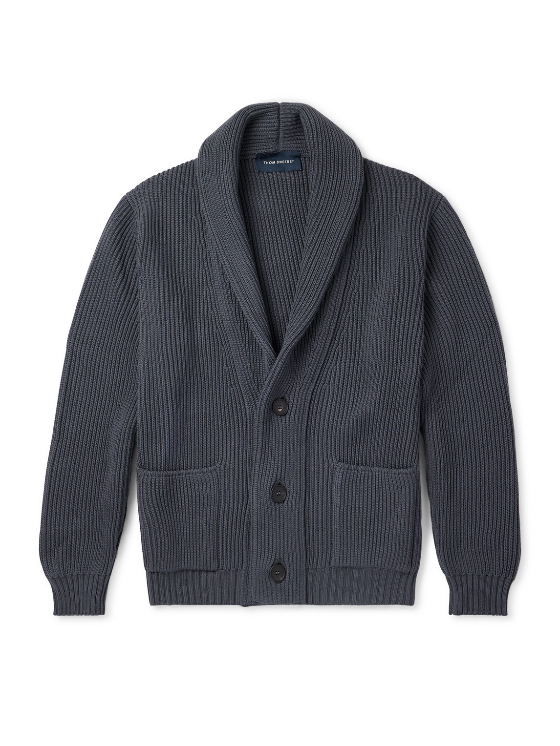 Thom Sweeney Shawl-collar Ribbed Wool Cardigan In Blue