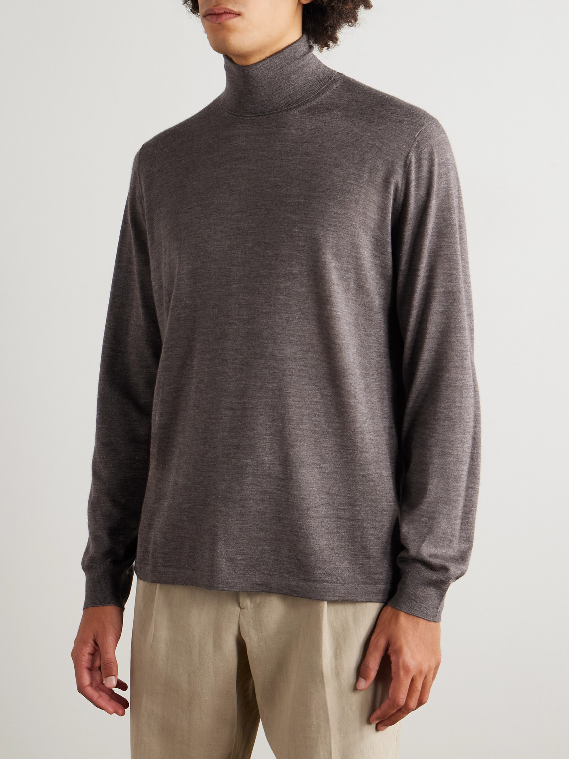 Thom Sweeney Cashmere And Silk-blend Rollneck Sweater In Brown