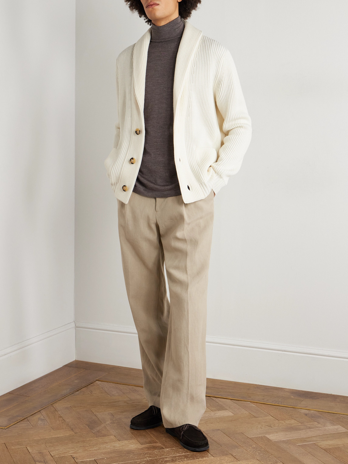 Thom Sweeney Cashmere And Silk-blend Rollneck Sweater In Brown