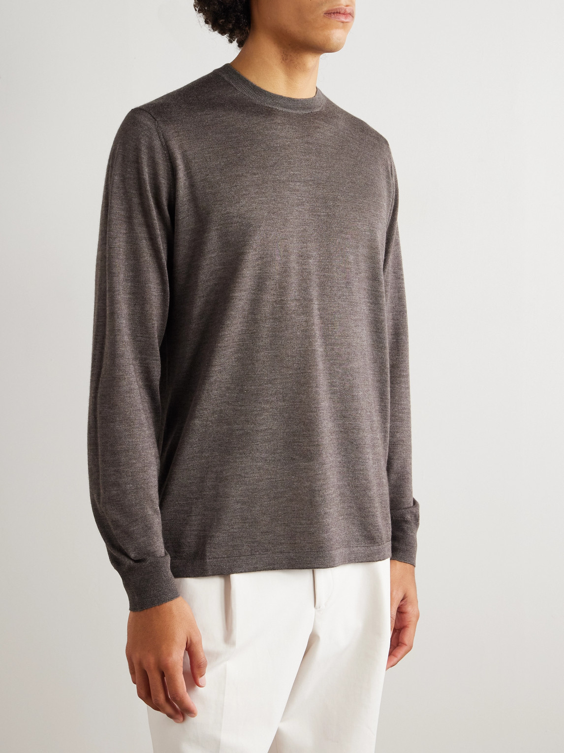 Thom Sweeney Cashmere And Silk-blend Sweater In Brown