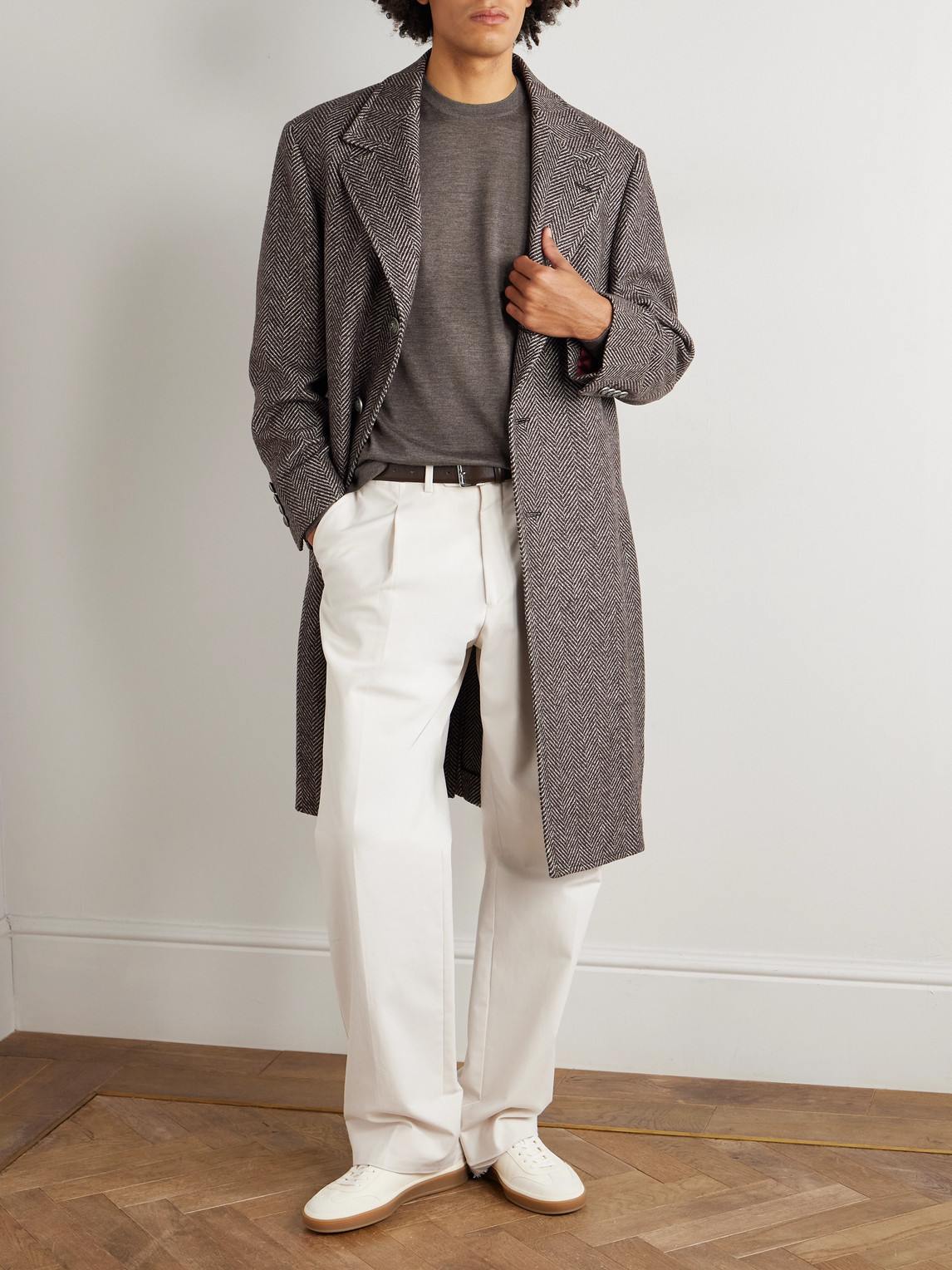 Thom Sweeney Cashmere And Silk-blend Sweater In Brown