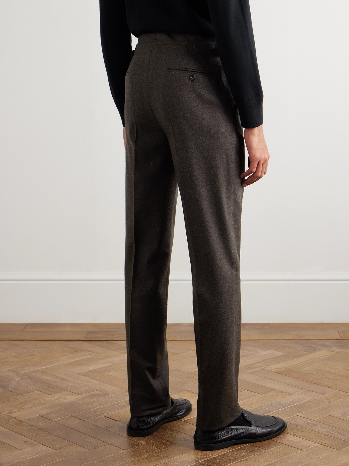 Thom Sweeney Slim-fit Tapered Wool Trousers In Brown