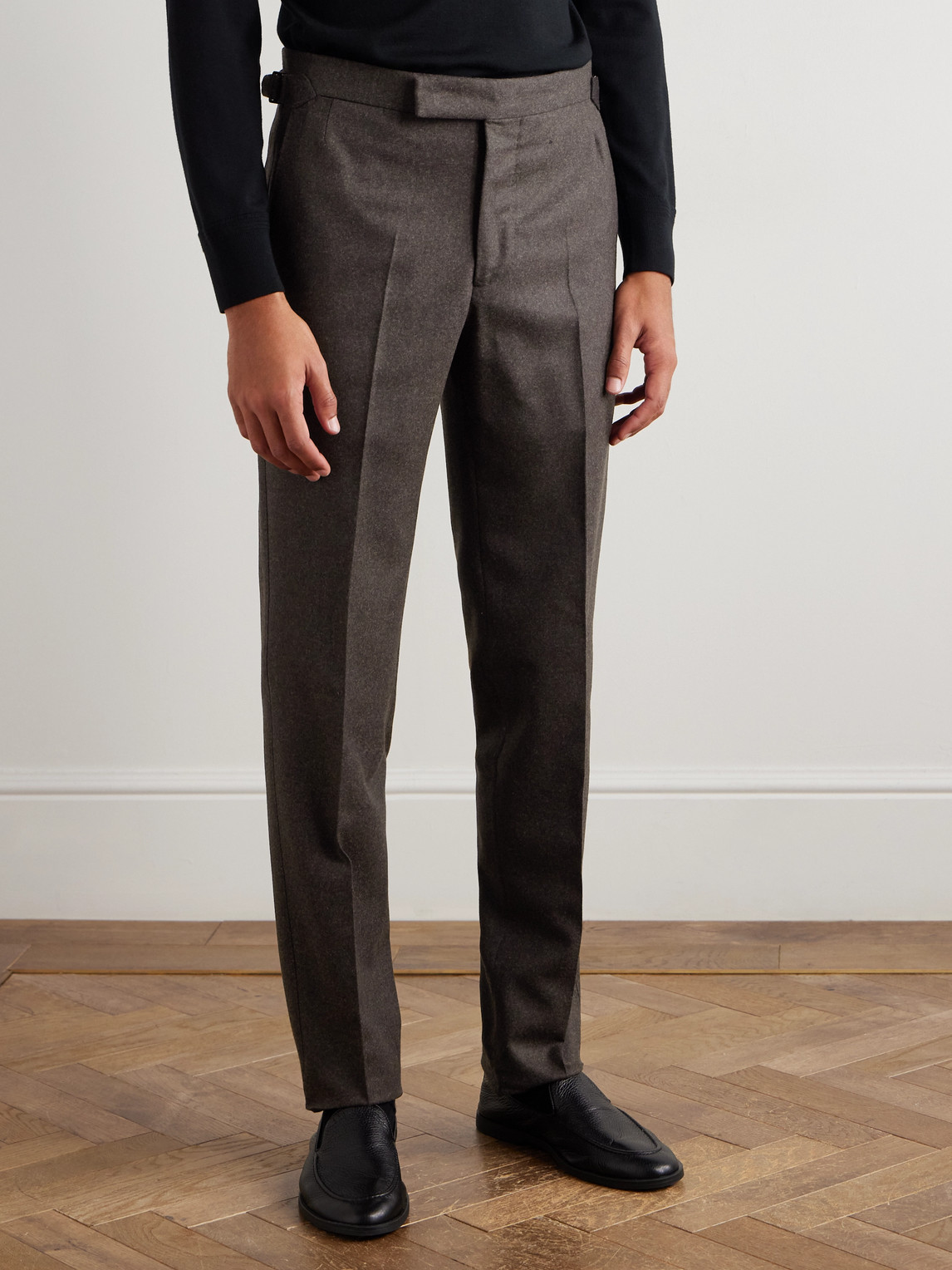 Thom Sweeney Slim-fit Tapered Wool Trousers In Brown