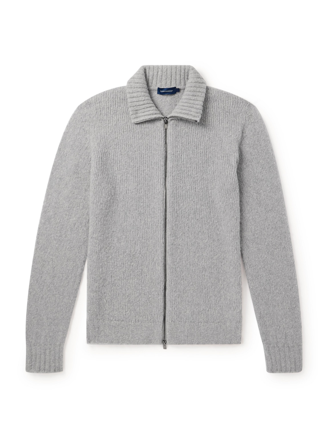 Thom Sweeney Slim-fit Merino Wool-blend Zip-up Cardigan In Gray