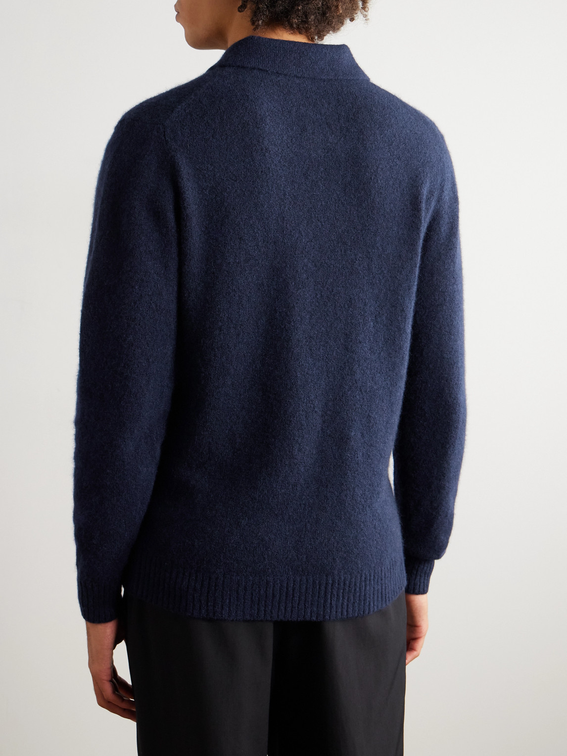 Thom Sweeney Brushed Cashmere-blend Polo Shirt In Blue