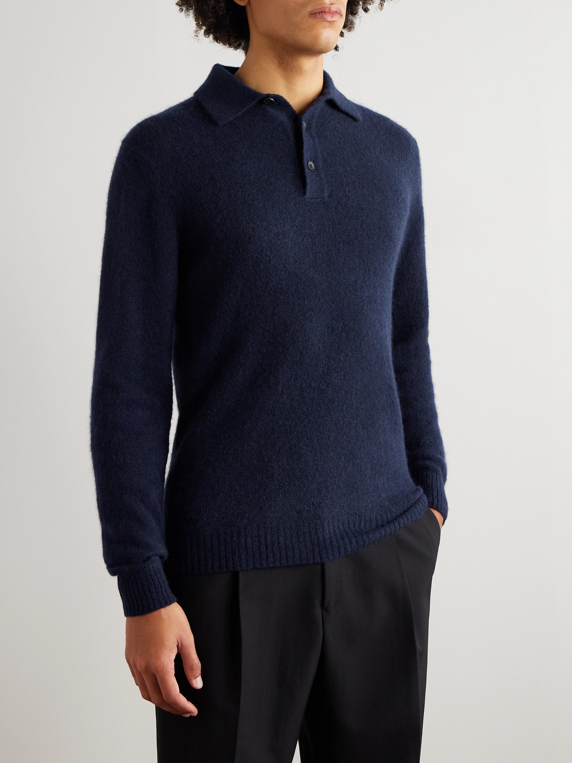 Thom Sweeney Brushed Cashmere-blend Polo Shirt In Blue