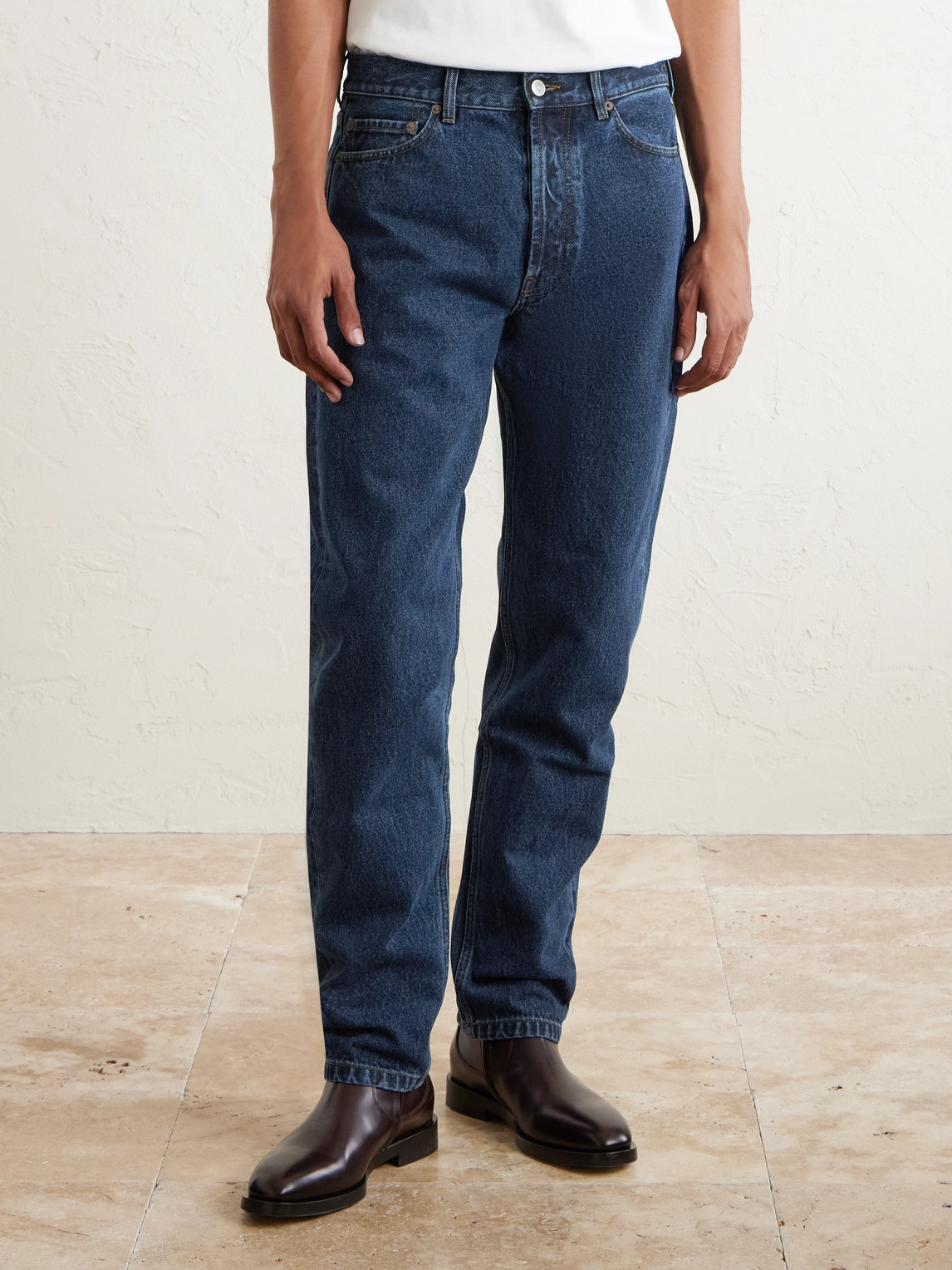 Thom Sweeney Straight-leg Distressed Jeans In Blue