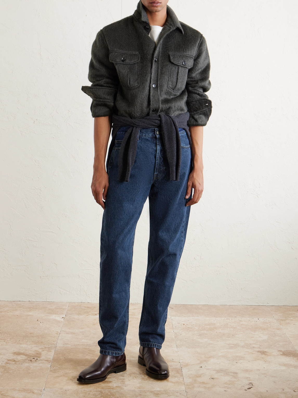 Thom Sweeney Straight-leg Distressed Jeans In Blue