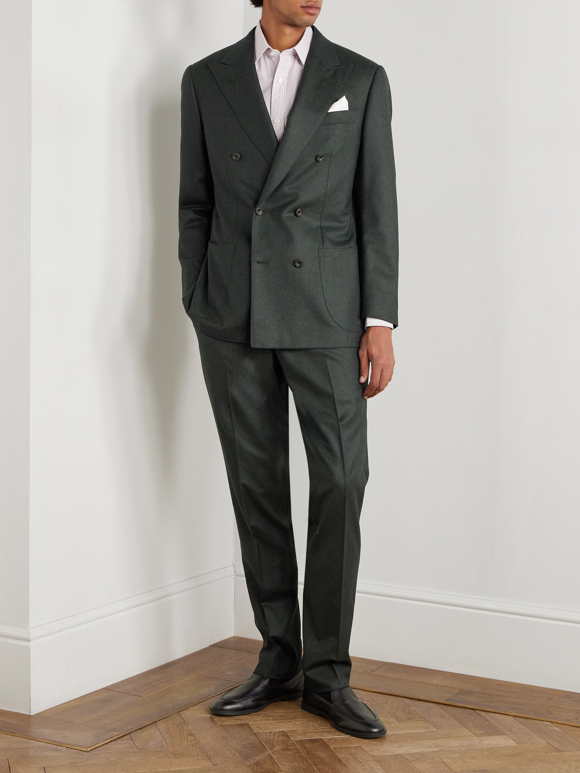 Thom Sweeney Double-breasted Wool Suit In Green