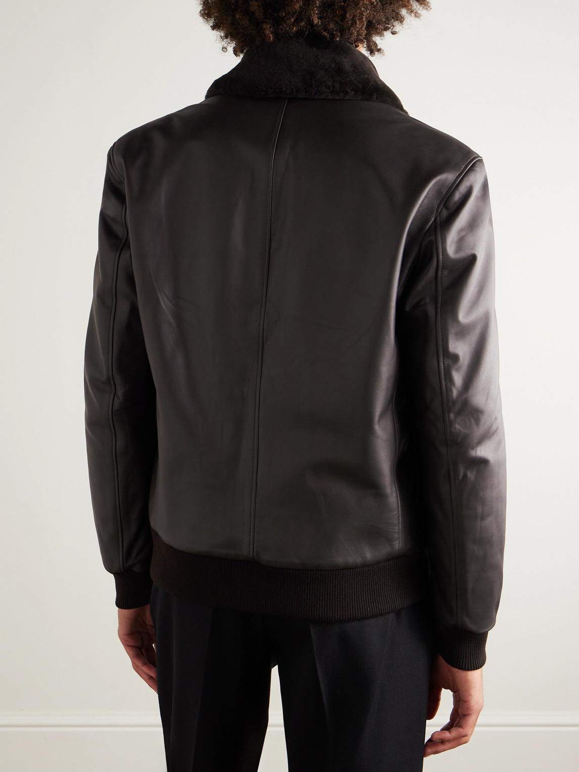 Thom Sweeney Shearling-trimmed Leather Jacket In Brown