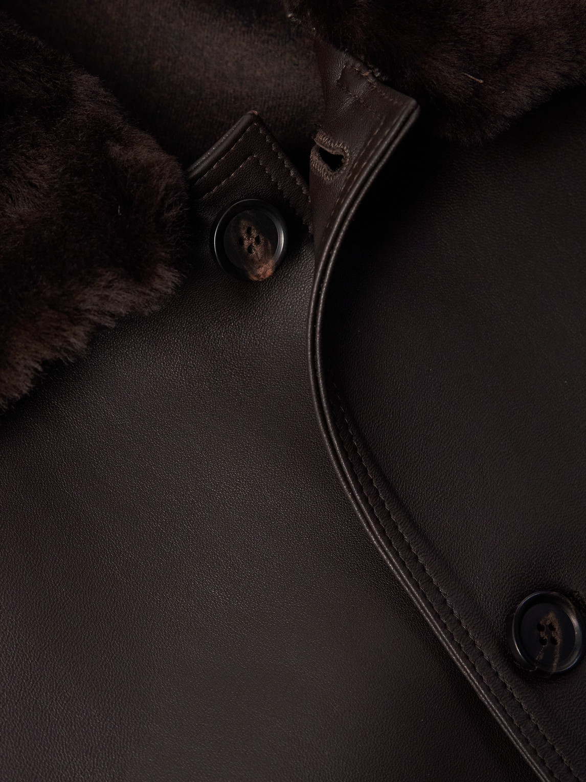 Thom Sweeney Shearling-trimmed Leather Jacket In Brown