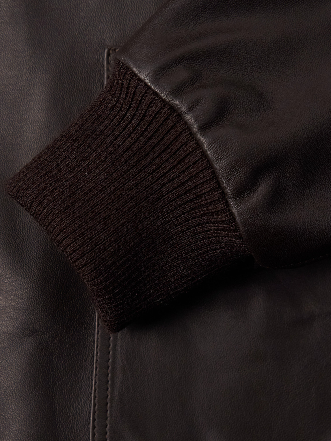 Thom Sweeney Shearling-trimmed Leather Jacket In Brown