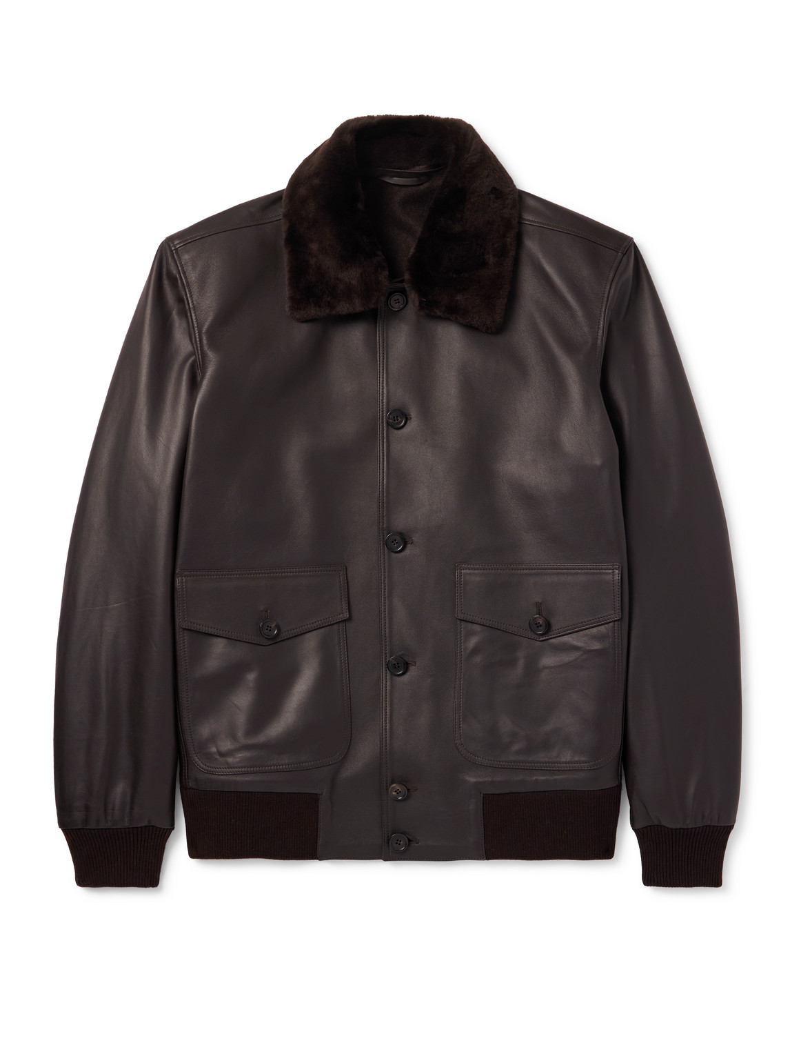 Thom Sweeney Shearling-trimmed Leather Jacket In Brown