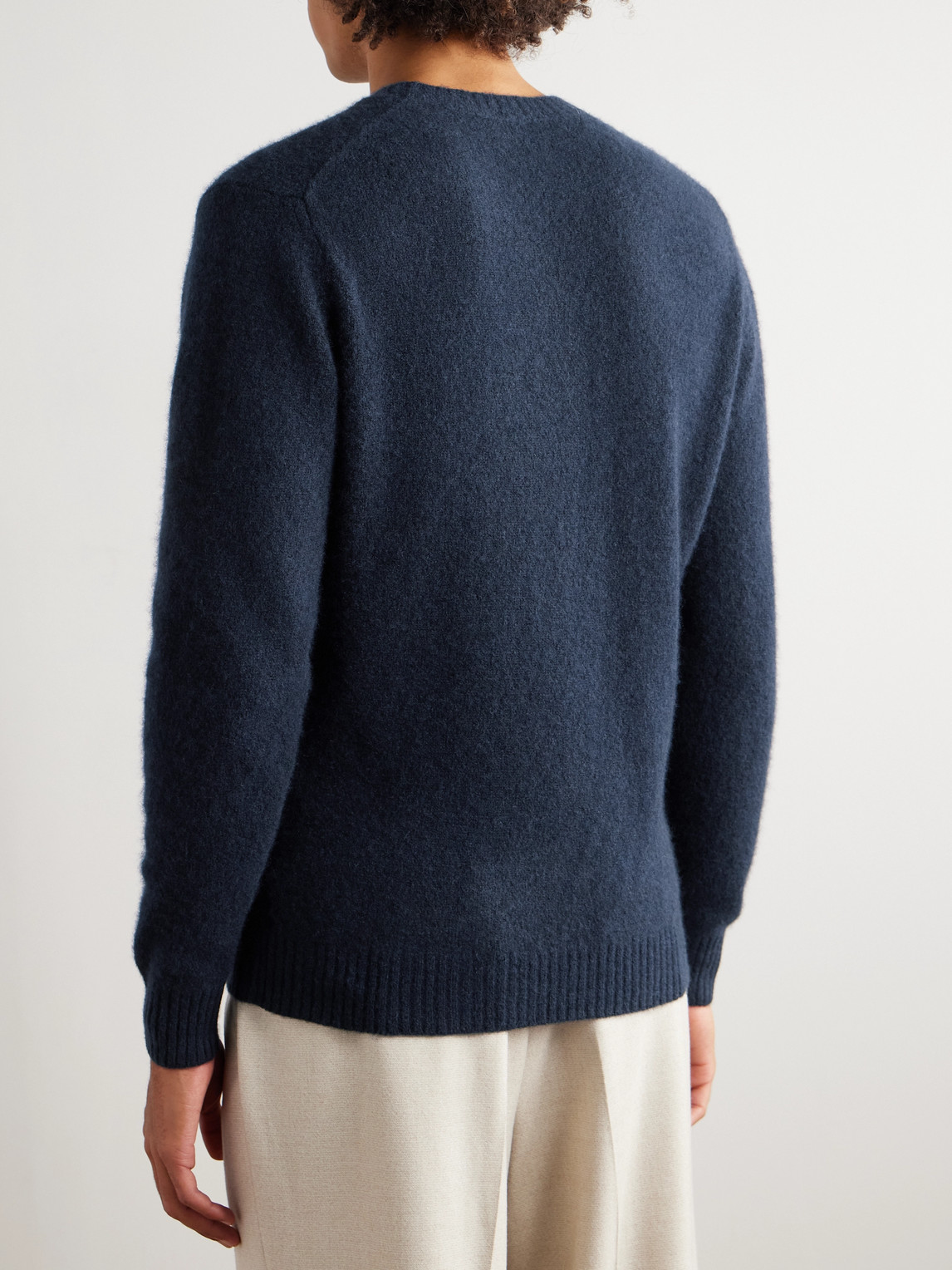 Thom Sweeney Brushed Cashmere-blend Sweater In Blue