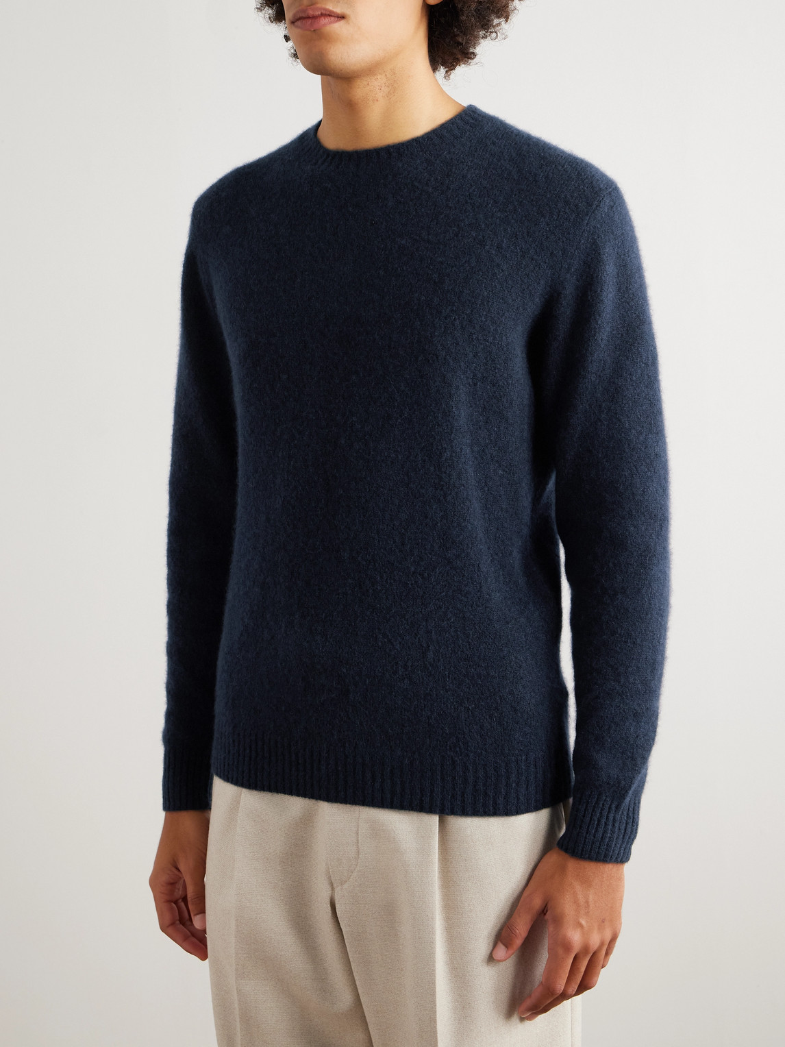 Thom Sweeney Brushed Cashmere-blend Sweater In Blue