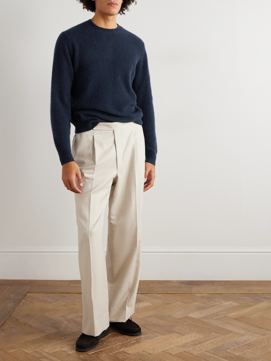 Thom Sweeney Brushed Cashmere-blend Sweater In Blue